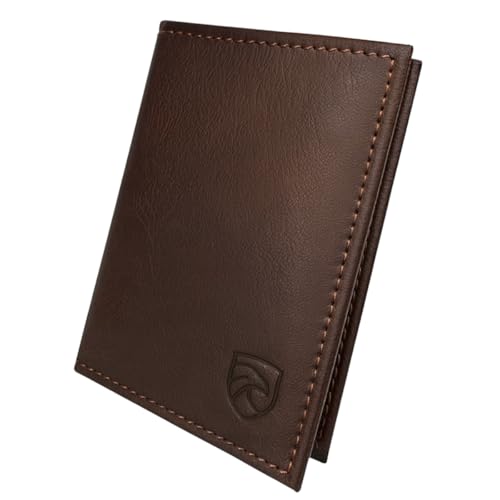 Carteira Masculina de Couro Legítimo Slim com Porta Cartões e Documentos, Carteira Masculina Dobrável Clássica para Uso Diário (Marrom)