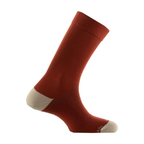 ACHILE - Mi-chaussettes unies en coton et talon pointe contrastés - couleur - Roux - Pointure - 39-46