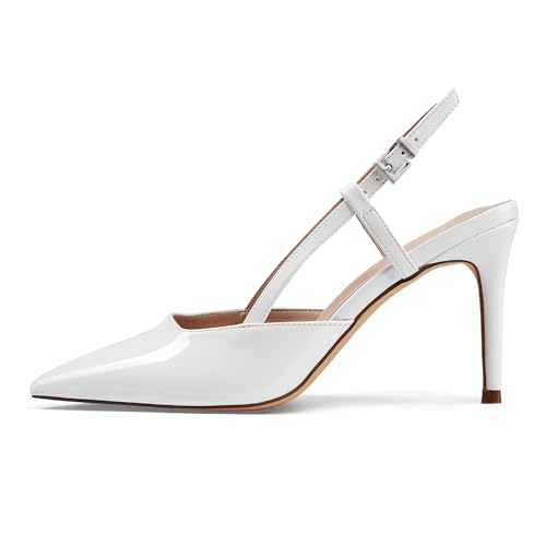Image of Elisabet Tang Women's Kitten Heel Slingback Low Pumps 3 Inches Stiletto Pointed Closed Toe Elegant Dressy Bridal Wedding Party Shoes