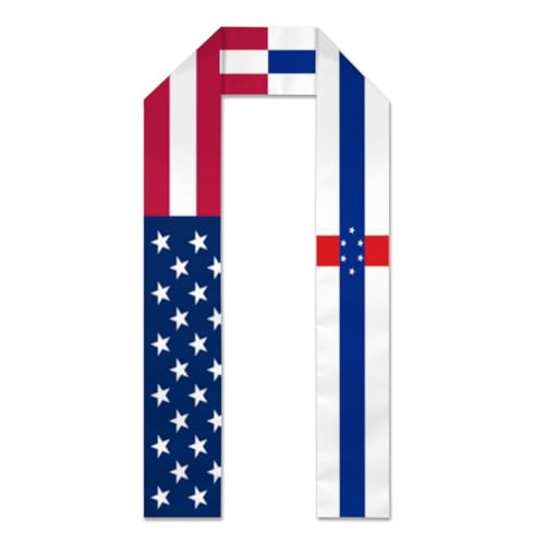 America Flag and Netherlands Antilles flag Graduation Sash,Graduation Stole Scarf Gifts for International Student