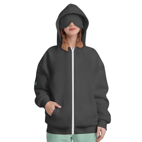 Airplane Mode Travel Hoodie with Eye Mask Built in,Wearable Blanket Sweatshirt for Boys Teen Girls with Hidden Pocket2