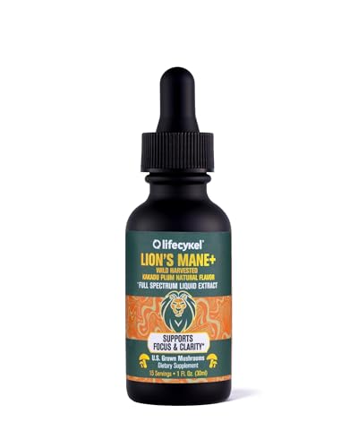 Life Cykel - Lions Mane Mushroom Extract with Kakadu Plum - Brain Booster Nootropic for Memory Focus & REM Sleep - Non-GMO Organic Mushroom Tincture - 1 Fl Oz (15 Servings)
