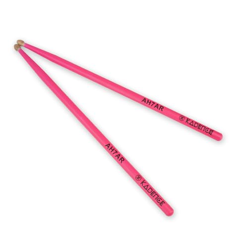 Image of Kadence AH7AR Touring Series Neon 7A Drumsticks | Premium American Hickory Wood | Acorn Tip with Smooth Matte Finish | Includes Protective Plastic Case | Pink