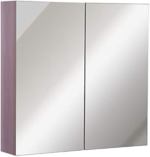 kleankin Double Door Wall Mounted Glass Mirror Cabinet Modern Storage Unit Bathroom Shelf Organiser Wooden Frame 63L x 60H x 13.5D cm