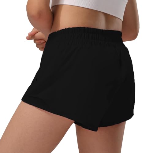 HXUNJW Short atlético para meninas, leve, para adolescentes, com bolso com zíper e elástico, Preto,