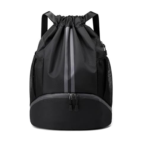 Valleycomfy Sports Drawstring Backpack - Water Resistant String Bag with Side Mesh Pockets Shoe Compartment Gym Backpack for Women & Men Black Cover