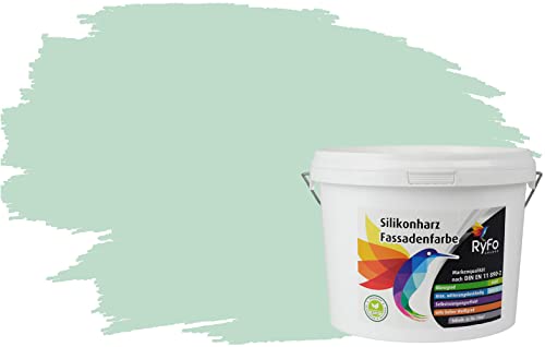 RyFo Colors Silikonharz Fassadenfarbe Lotuseffekt Trend Pfefferminz 3l - bunte Fassadenfarbe, weitere Grün Farbtöne und Größen erhältlich, Deckkraft Klasse 1 Cover