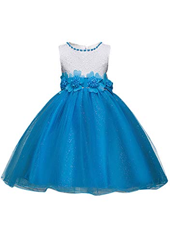 GRASWE Kids Ruffles Lace Party Wedding Dress Round Neck Pageant Flower Sequin Dress