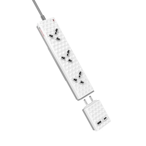 Image of Goldmedal Ninja 3x1 Power Strip with Detachable 25W USB Charger with PD & Quick Fast-Charging, 2 Meter Cable, 3 International Sockets with Plugged-in Type A & Type C Detachable Charger for Travelling