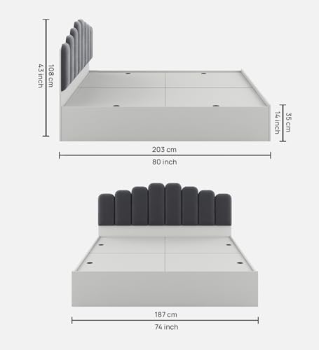 Image of Castle King Size Box Bed, Engineered Wood, Grey Finish | Elegant & Durable | Knock-Down Delivery | 3-Years Warranty