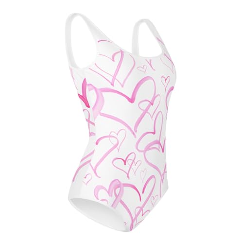 Pink Heart Doodles Swimsuit, Girls Youth3