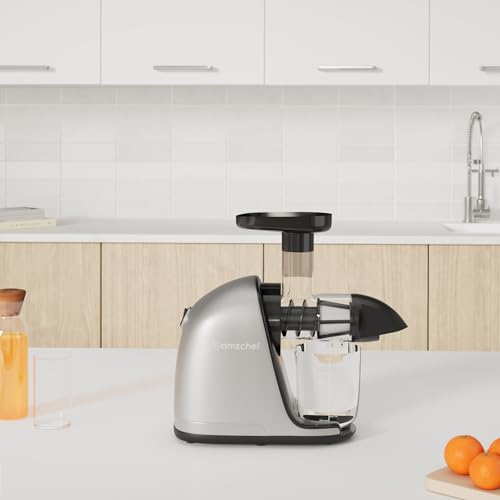 AMZCHEF Juicer Machines - Cold Press Slow Juicer -Masticating Juicer Whole Fruit And Vegetable - Delicate Chew No Need To Filter - Bpa Free Juice Extractor With 2 Cups And Brush (Grey), 150 Watts
