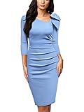 Miusol Women's 1950s Style Bow 2/3 Sleeve Business Pencil Dress (Large, Light Blue)