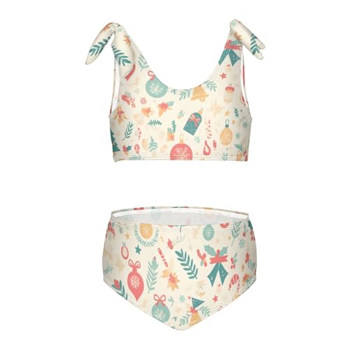KLL Christmas Pattern Silver Girls Two Piece Bikini Sets Scoop Neck Swimsuits Swimwear Adjustable Shoulder Strap