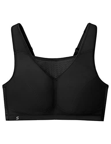 Full Figure Plus Size No-Bounce Camisole Elite Sports Bra Wirefree #1067 Black #TOP4