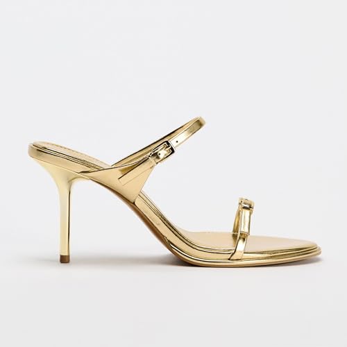 Arqa Women's Golden Buckle Metal Fashionable Slim High Heel Sandals Classic Simple Stiletto Pumps Comfort Dressy Party Open Almond Toe Gold Shoes Casual Slip on Mules3