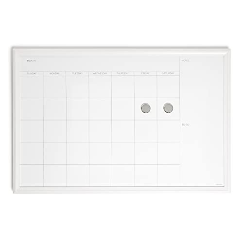 U Brands Farmhouse Dry Erase Calendar White Board with White Frame Set, Office Supplies, with Magnets, 20” x 30”, 3 Pieces