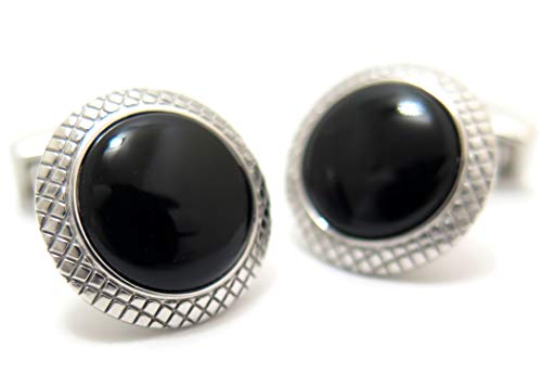 タテオシアン(TATEOSSIAN) ビジネス ブルズアイ半貴石カフス（ロジウム＆オニキス） (カフスボタン/カフリンクス)