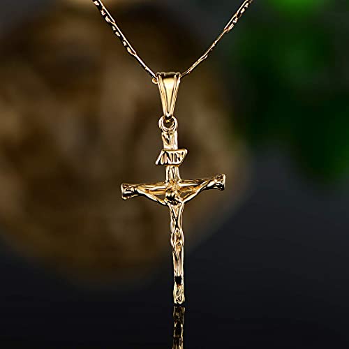 Barzel Cross Necklace For Women, Men, Boys, And Girls 18K Gold Plated Flat Mariner/Marina 060 3Mm Chain Necklace With Italian Cross Pendant (Gold Cross, 24) #TOP6