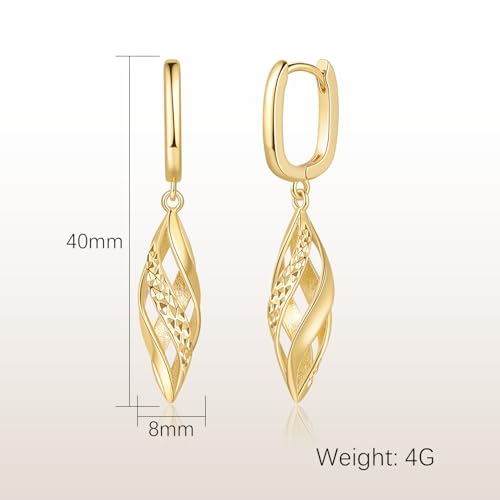 Gold Hoop Earrings 14K Gold Hoop Earrings for Women Dangle Drop Earring for Women Rhombic Twisted Hollow Shape Drop Earring for Womens Dangling 40mm2