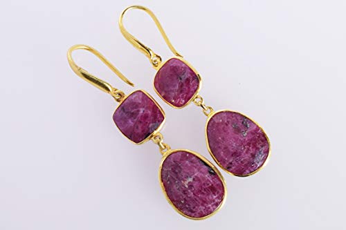Boucles d'oreilles rubis faites main avec pierres rouges à facettes - 3