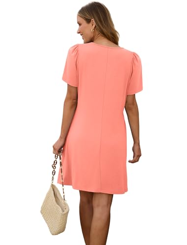 Image of SAMPEEL Womens Pleated Front Summer Dresses Casual Short Sleeve T Shirts Dress with Pockets Vacation Beach Cover UP