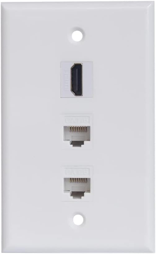 HDMI Ethernet Wall Plate - 1 Port HDMI 2 Port CAT6 Ethernet Wall Plate Female to Female - White