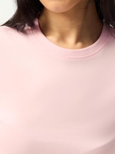 Image of The Souled Store Casual Classics: Women and Girls Short Sleeves Spread Collar Solid Cotton Regular Fit Breathable Lightweight Trendy Everyday T-Shirt