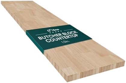 Bme Hevea Solid Wood Butcher Block Countertop, Wood Table Top, Butcher Block Desk Table Top for DIY Kitchen Island, Washer Dryer, or Workstation – Unfinished - 96" L x 25" W x 1.5" Th