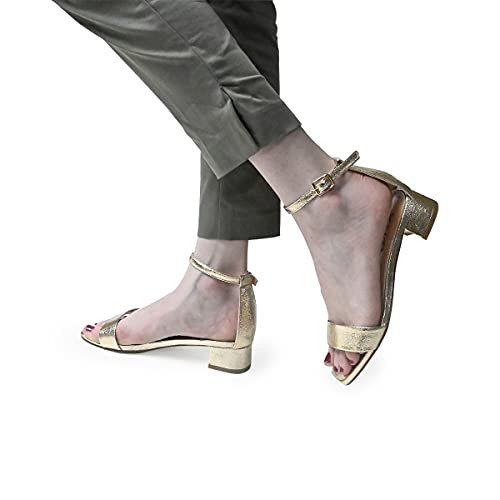 Xyd Women Open Toe Strappy Low Block Heel Sandal Pumps Ankle Strap Buckle Wedding Dress Shoe Size 9 Gold #TOP1