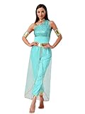 iiniim Damen Bauchtanz Kostüm Bauchtänzerin Orientalische Indische Verkleidung Halloween Karneval Fasching Party Tanzkleidung C Minzgrün M