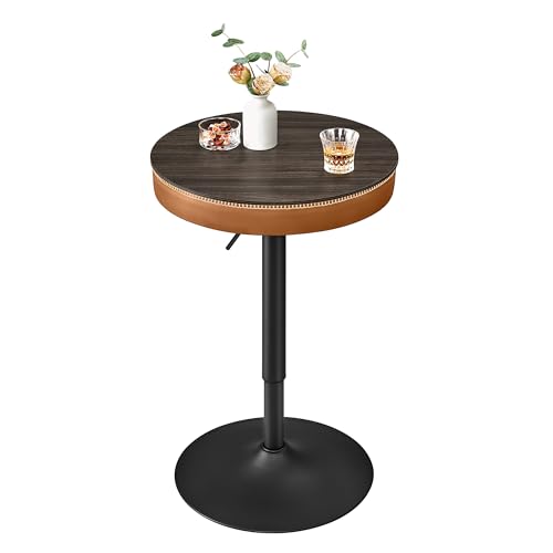 Image of VASAGLE Height Adjustable Bar Table, Round High Pub Table with Storage