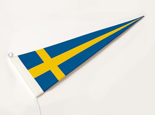 FLAGLY Premium Langwimpel Schweden 115g/m² Stoffgewicht, robustes und witterungsbeständiges Glanzpolyester - Wimpel Schweden, Fahnenmast Zubehör (150x40 cm)