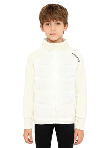 Yeahdor barn flickor pojkar lapptäcke buffer snökläder skidjacka sport sweatshirt tumhål dragkedja varm jacka, Vit, 158-164