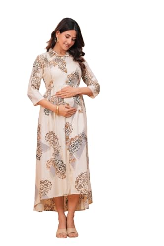Image of Dhruvi Women's Rayon Anarkali Maternity Dress & Feeding Kurti with Zippers