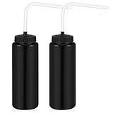 Domensi 2 Pack 1 Liter Sports Water Bottle with Long Straw Hockey Football Lacrosse 34 Oz Water Bottle Easy Squeeze Plastic Use with Sport Helmet in Football Baseball(Black,No Printed)