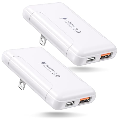 Slim Flat USB C Wall Charger Costyle 2 Pack 50W USB A & USB C Charger Block Quick Fast Charge 3.0 Charging Block Brick with Foldable Plug Adapter for iPhone 17 16 15 14 13 12 Pro Max Pad Air(White)