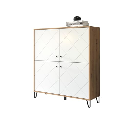 trendteam smart living - Touch - Sideboard - Weiß/Eiche - Highboard mit 4 Türen und 3...
