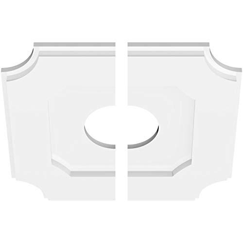 Image of Ekena Millwork CMP14LE2-04000 Locke Architectural Grade PVC Contemporary, Two Piece Urethane Ceiling Medallions 14 inchOD x 4 inchID x 8 1 /4 inchC x 1 inchP