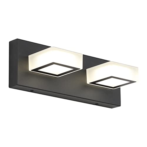 Image of Ralbay Modern Vanity Light - 2 Light Acrylic Matte Black Bathroom Lighting Fixture with LED, Natural White Light (4500K)