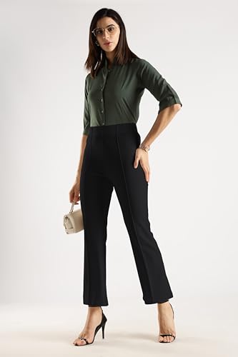 Image of SWADESI STUFF Women's Bell Bottom Trousers - High Waisted Wide Leg Palazzo Pants | Stretchy Cotton Blend Retro Pants for Casual, Office, Party