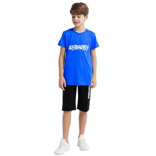 Image of amropi Boys Shorts Set Cotton T-Shirt and Short Pants 2 Pieces Summer Tracksuit for Age 2-12 Years