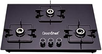 GREENCHEF Kelvin Hob Auto Ignition Glass Top Gas Stove (3 Burner), Tempered Glass, Black