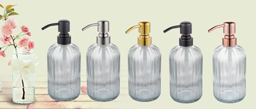 Image of Glass Soap Dispensers for Kitchen and Bathroom, 16oz Heavey Glass Bottle, Stainless Steel Brushed Nickel Pump,Clear Farmhouse Bathroom Soap Dispenser