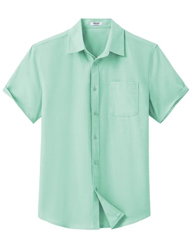 COOFANDY Mens Short Sleeve Dress Shirts Casual Untucked Shirt Summer Button Down Shirts Mint Green - Image 5