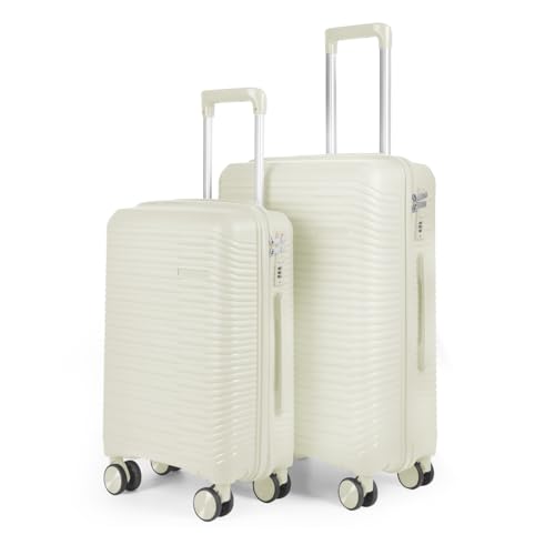 MERCURY TEXTIL  Juego de 2 Maletas de Viaje de Cabina y Mediana. Maletas de Polipropileno, Rígidas, Ligeras y Resistentes 4 Ruedas Dobles 360º (Hueso)