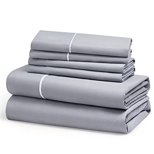Bedsure King Size Sheets Set 6 PC - Deep Pocket Bed Sheets King Soft Brushed Microfiber, 1800 Hotel Luxury Bed Sheets Set, Wrinkle and Fade Resistant, Grey