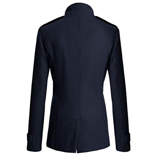 Men's Notch Lapel Double Breasted Long Trench Coat Casual Cotton Blend Peacoat Winter Long Jacket4