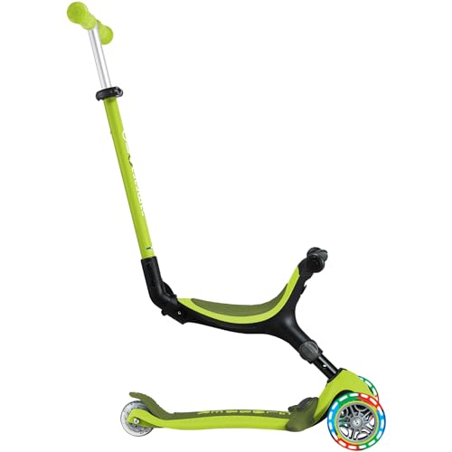 GLOBBER GO-UP Active Lights 3in1 - Tretroller, Dreirad und Laufrad f&uuml;r Kinder - h&ouml;henverstellbares Kinderfahrzeug - 3r&auml;drig bis 7 Jahre - Bunte LED-Leuchtrollen - Lime gr&uuml;n-gr&uuml;n