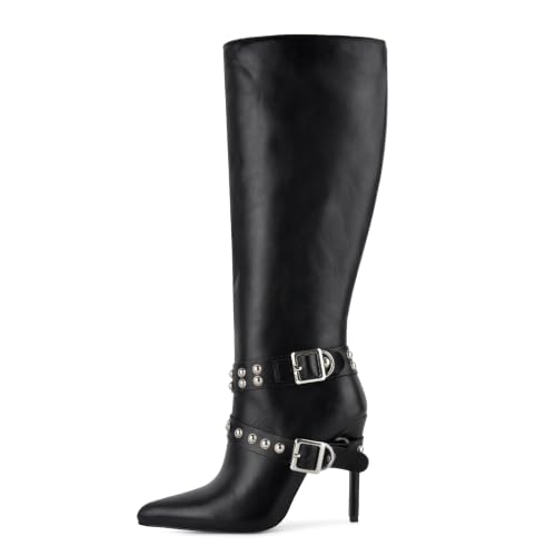 Image of LISHAN Women's Pointed Toe Under the Knee High Boots Stiletto High Heels